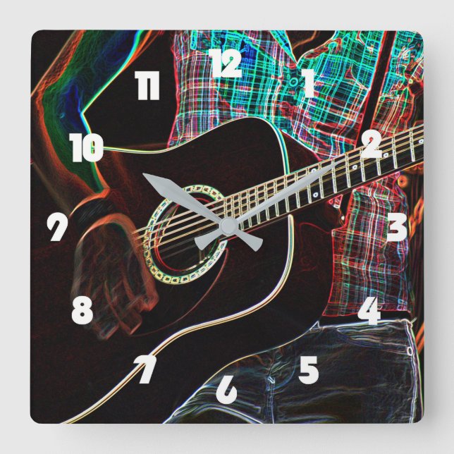 Relógio Quadrado Guitar 1 White Numbers wca (Frente)