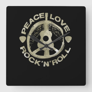 Relógio Quadrado Guitar Lover Peace Love Rock'N'Roll