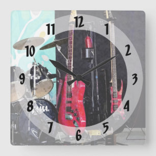 Relógio Quadrado Guitarra e cilindros