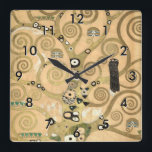 Relógio Quadrado Gustav Klimt - A árvore da vida, Stoclet Frieze<br><div class="desc">The Tree of Life,  Stoclet Frieze,  parte central do painel esquerdo - Gustav Klimt,  Cardboard,  1909</div>