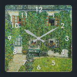 Relógio Quadrado Gustav Klimt - A Casa de Guardaboschi<br><div class="desc">Casa de Guardaboschi / Casa de Weissenbach do Lago Attersee - Gustav Klimt,  Petróleo na Canvas,  1912</div>