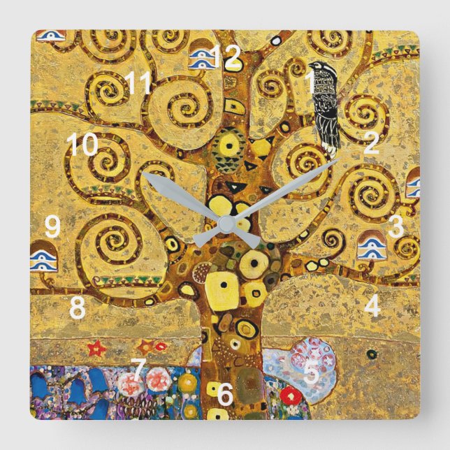Relógio Quadrado Gustav Klimt , "Árvore da vida" (Frente)