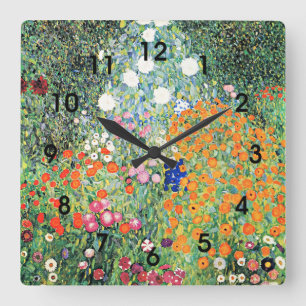 Relógio Quadrado Gustav Klimt - Jardim de Flores,