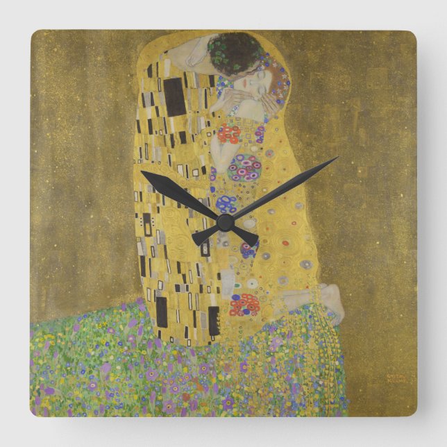Relógio Quadrado Gustav Klimt O Beijo (Frente)