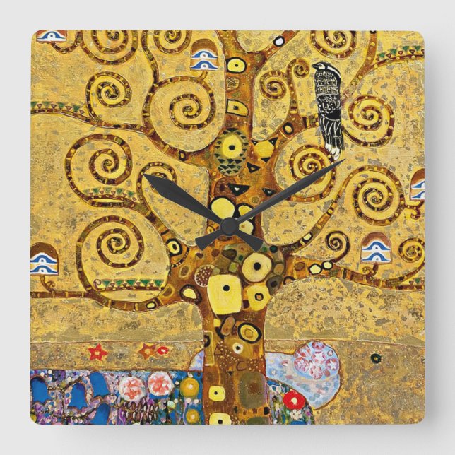 Relógio Quadrado Gustav Klimt , “ Tree of life ” (Frente)