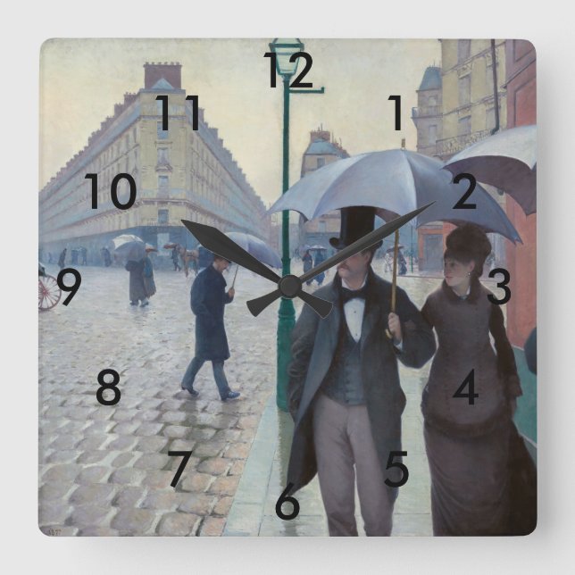 Relógio Quadrado Gustave Caillebotte - Paris Street; Rainy Day (Frente)