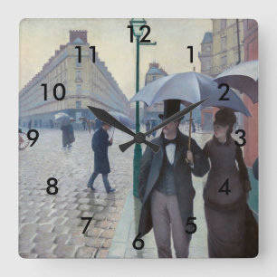 Relógio Quadrado Gustave Caillebotte - Rua de Paris; Dia Chuvoso