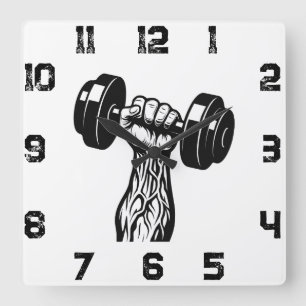 Relógio Quadrado Gym Time Wall Clock Veiny Hand Dumbbell Design