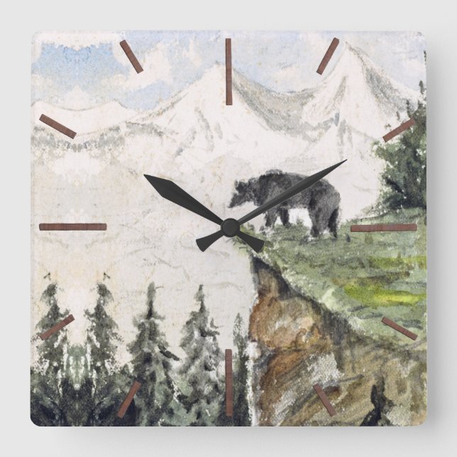 Relógio Quadrado H. Bullock Webster - Bear on Cliff (Frente)