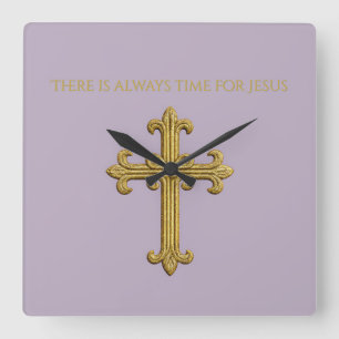 Relógio Quadrado Há sempre tempo para Jesus Dourado Cruz