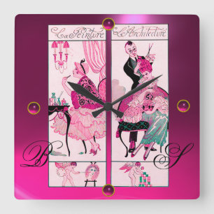 Relógio Quadrado HAIR STYLIST, BEAUTY SALON CONSTITUI Gems Rosa ART