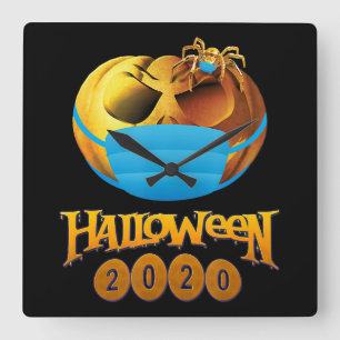 Relógio Quadrado Halloween Engraçado Pumpkin E Aranha Com Máscara