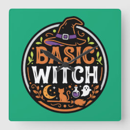 Relógio Quadrado Halloween: gato preto e fantasma – Bruxa Básica.