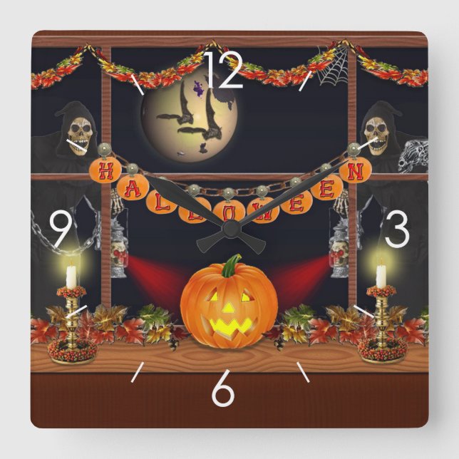 Relógio Quadrado Halloween Moonlight Haunlight House (Frente)
