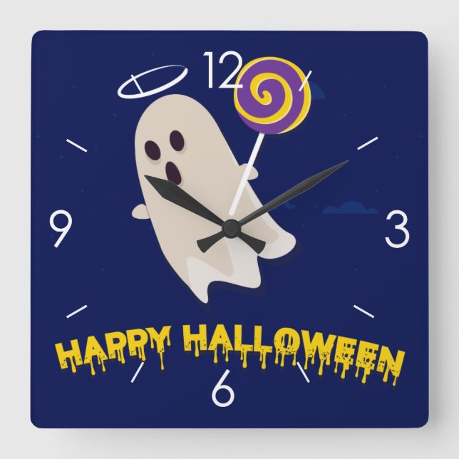 Relógio Quadrado Halloween Moonlight Haunlight House Wall Cloc (Frente)