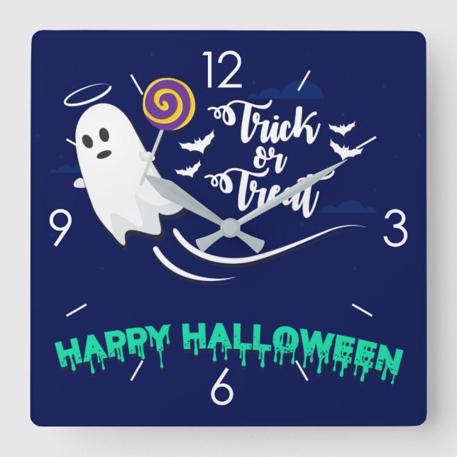 Relógio Quadrado Halloween Moonlight Haunlight House Wall Cloc (Frente)