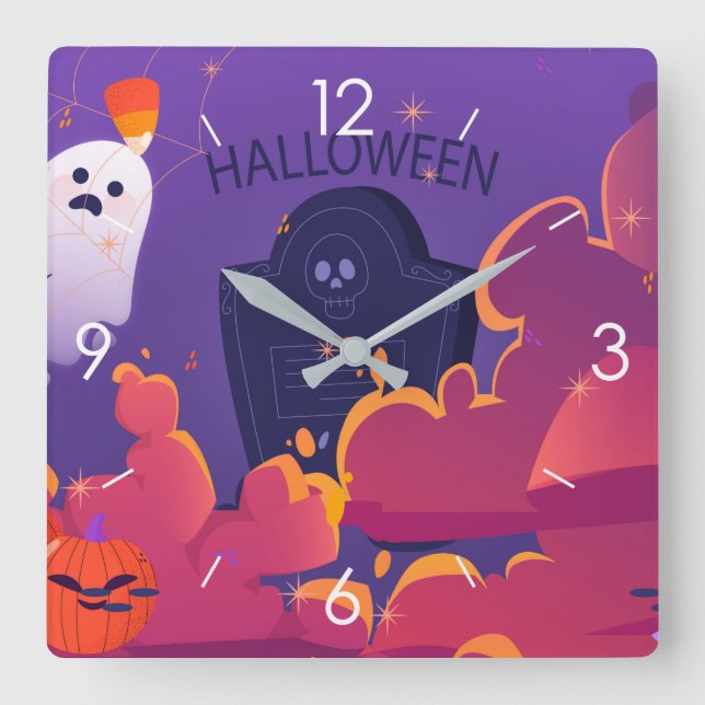 Relógio Quadrado Halloween Moonlight Haunlight House Wall Cloc (Frente)