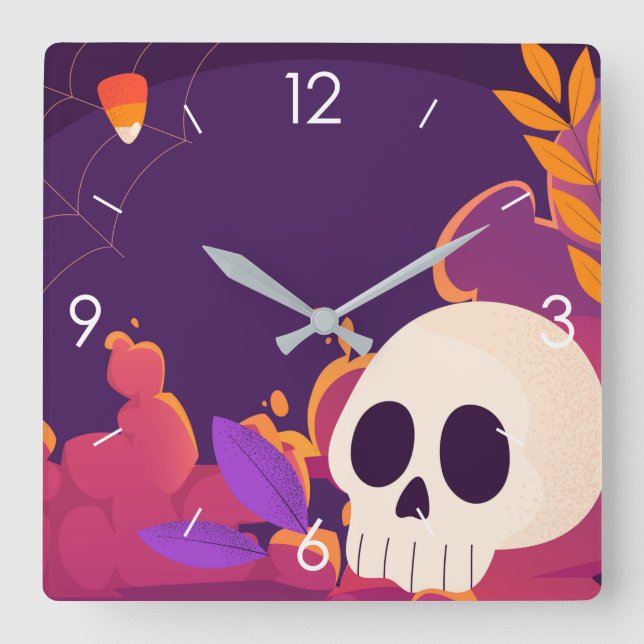 Relógio Quadrado Halloween Moonlight Haunlight House Wall Cloc (Frente)