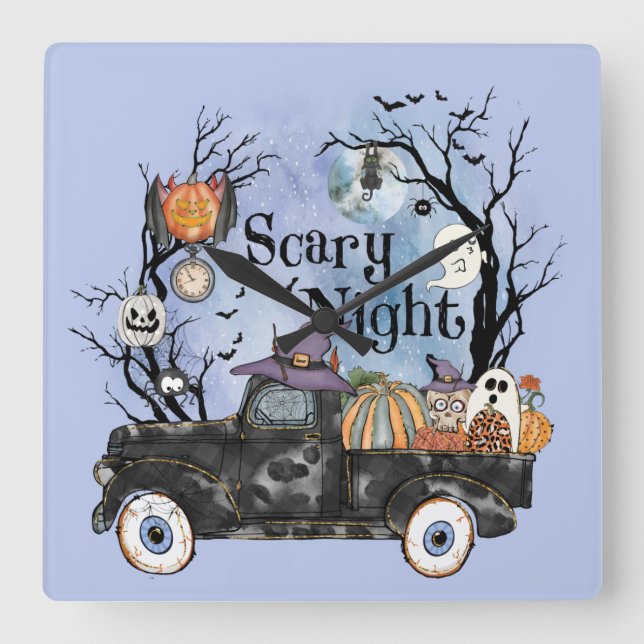 Relógio Quadrado Halloween Scary_Night (Frente)