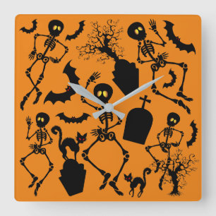 Relógio Quadrado Halloween Skeletons Macabre Dance