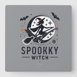 Relógio Quadrado Halloween Spooky Witch Design - Voando na Broom