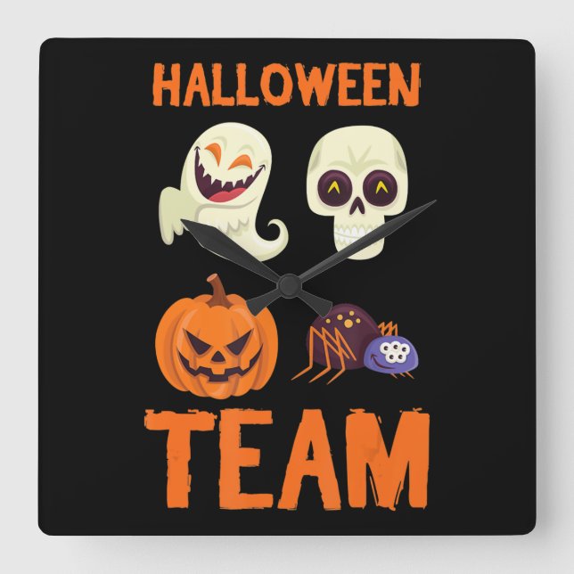 Relógio Quadrado Halloween Team Skeleton Pumpkin Ghost Spider Spook (Frente)