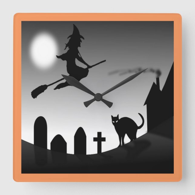 RELÓGIO QUADRADO HALLOWEEN WITCH SILHOUETTE (Frente)