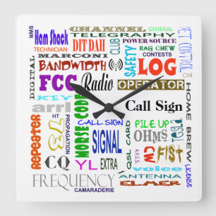 Relógio Quadrado Ham Radio Word Collage Wall Clock Personalize-O!