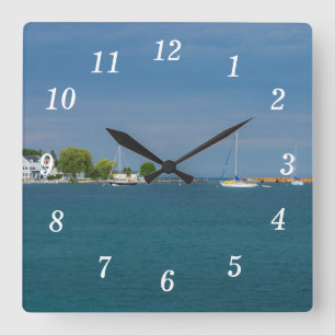 Relógio Quadrado Harbour Mackinac Island Wall Clock