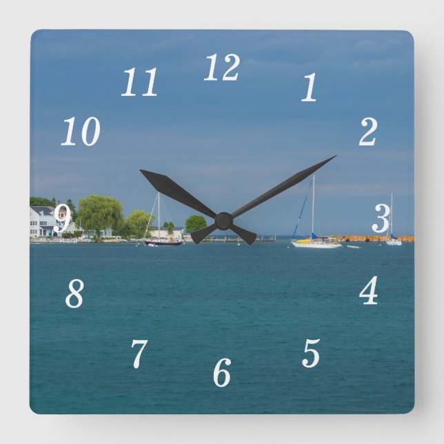 Relógio Quadrado Harbour Mackinac Island Wall Clock (Frente)