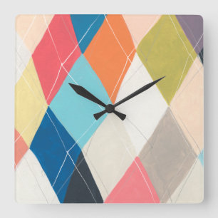 Relógio Quadrado Harlequin Hopscotch - Padrão de Argyle