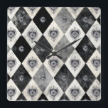 Relógio Quadrado Harlequin with All-Seeings Eyes Wall Clock<br><div class="desc">Harlequin pattern became popular in the 1960's for clothing. And the sacred heart is one of the most enduring symbols in both religious iconography and tattoo culture. Originally rooted in Christian devotion, the sacred heart has traveled far beyond the church to become a motif of resilience, protection, and personal identity...</div>