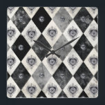 Relógio Quadrado Harlequin with All-Seeings Eyes Wall Clock<br><div class="desc">Harlequin pattern became popular in the 1960's for clothing. And the sacred heart is one of the most enduring symbols in both religious iconography and tattoo culture. Originally rooted in Christian devotion, the sacred heart has traveled far beyond the church to become a motif of resilience, protection, and personal identity...</div>