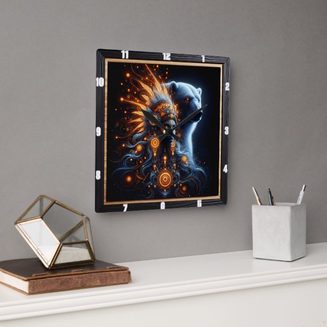 Relógio Quadrado Harmonia da Natureza e Espírito em Cores Vibrantes (Escritório)