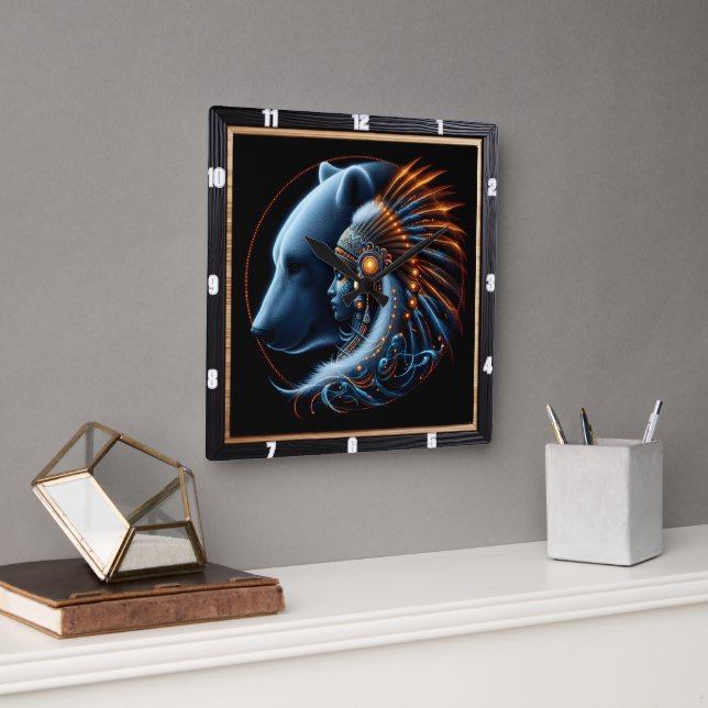 Relógio Quadrado Harmonia entre Espírito Humano e Força da Natureza (Escritório)