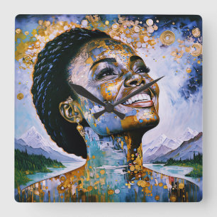 Relógio Quadrado "Harmonia no Dourado e no Céu"