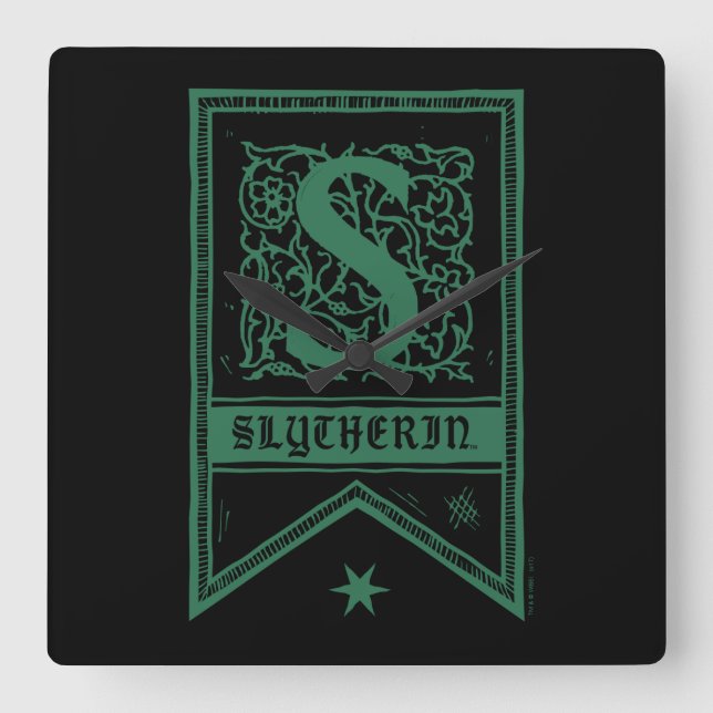 Relógio Quadrado Harry Potter| Faixa do Monograma da Slytherin (Frente)