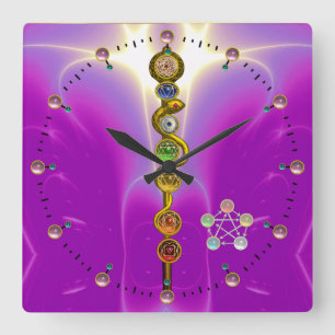 RELÓGIO QUADRADO HASTE DE ASCLEPIUS 7 CHAKRAS, IOGA, ENERGIA