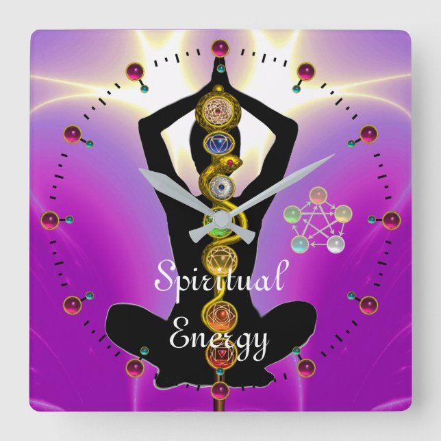 Relógio Quadrado HASTE de ASCLEPIUS 7 CHAKRAS, rosa da POSE de (Frente)