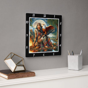 Relógio Quadrado Havens Nativos: Serenidade do Rio Doméstico de Eag