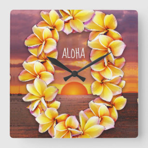 Relógio Quadrado Hawai'i Lei Clock com Aloha