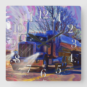 Relógio Quadrado Heavy Transport Blue Tanker Truck Wall Clock