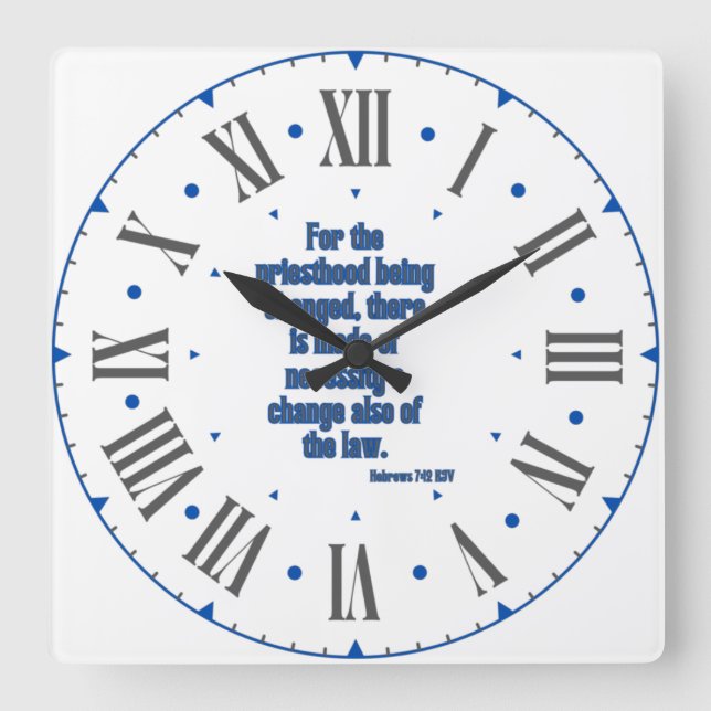 Relógio Quadrado Hebraico 7:12 Bíblia KJV Verse Roman Numeral II (Frente)