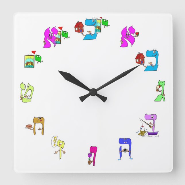 Relógio Quadrado Hebrew alphabet clock (Frente)