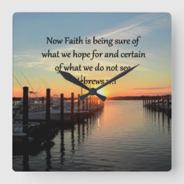 RELÓGIO QUADRADO HEBREWS 11:11 SUNSET DESIGN