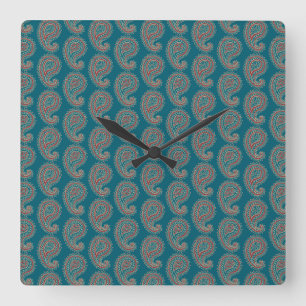 Relógio Quadrado Heffalumps Red Blue Beige Paisley Wall Clock