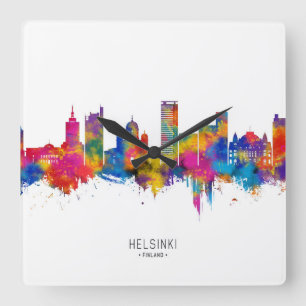 Relógio Quadrado Helsínquia Finlândia Skyline