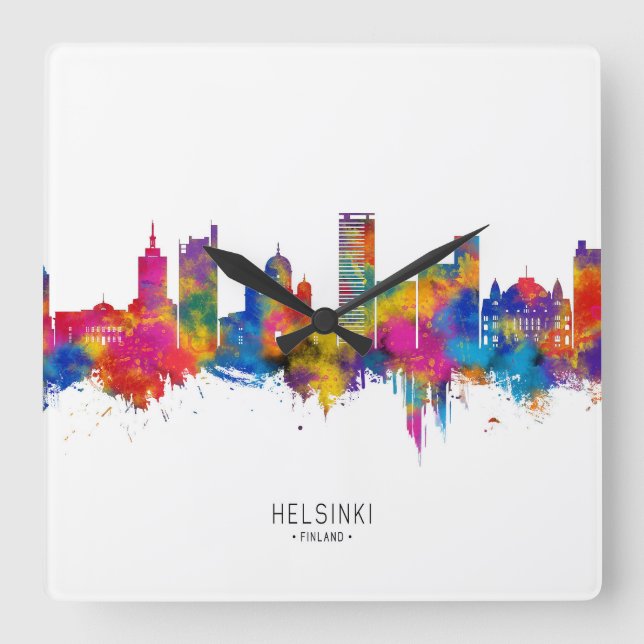 Relógio Quadrado Helsínquia Finlândia Skyline (Frente)
