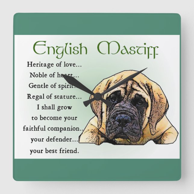 Relógio Quadrado Heritage of Love English Mastiff (Frente)