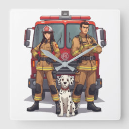 Relógio Quadrado Heroic Firefighters & Dalmatian Wall Clock